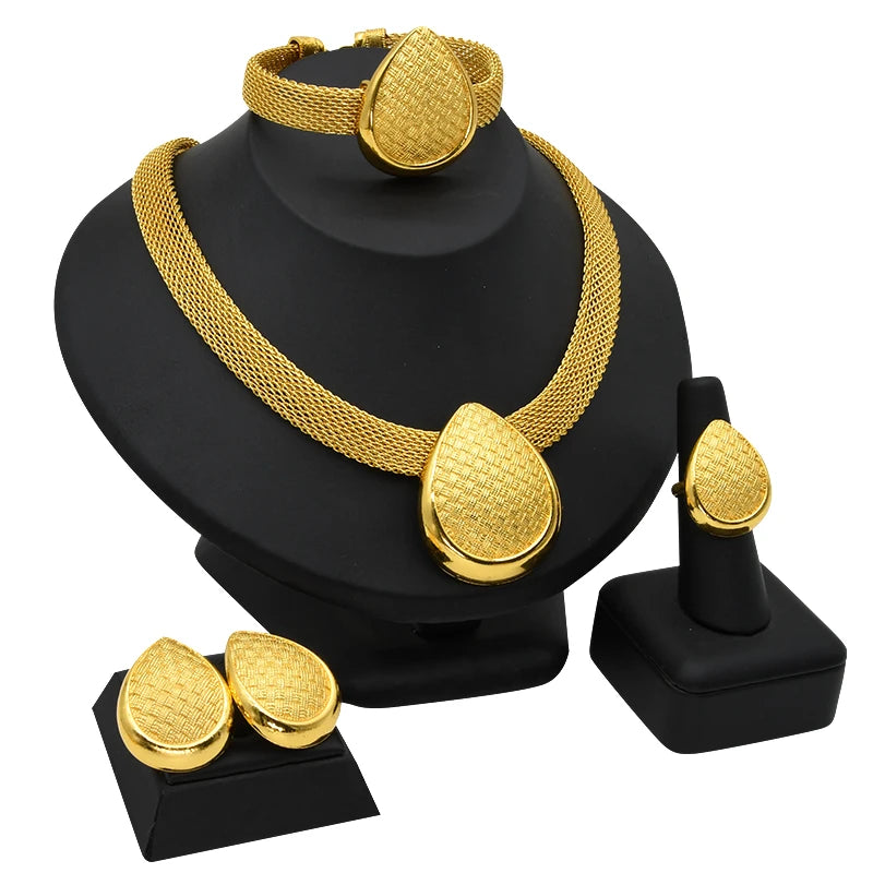 ANIID Womens Ethiopian Gold Color Jewelry Set Bridal Dubai Jewellery Wedding Brazilian Eritrean African Earring Necklaces Set