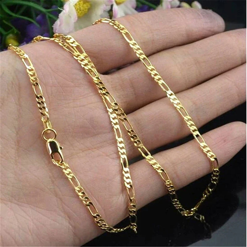 Exquisite Fashion 18K Gold Filled Necklace For Women Men Size 16-30 Inch Jewelry 4mm Figaro Chain Necklaces Wholesale