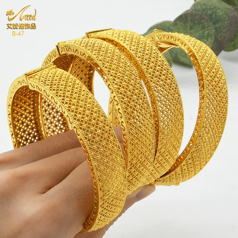 Dubai Gold Color Bangles For Women Indian Jewelry Bangle Wedding Egyptian African Jewellery Wholesale Designer Bracelets