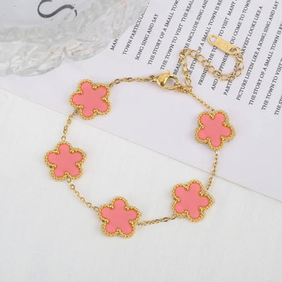 Hot jewelry sales stainless steel five-leaf flower necklace bracelet earrings set high sense women's shamrock jewelry party