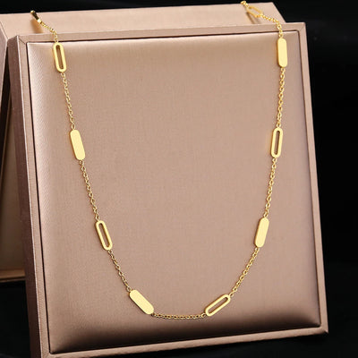 Stainless Steel Necklaces Geometric Round Rectangle Hollow Rectangle Choker Chain Trending Products Necklace For Women Jewelry