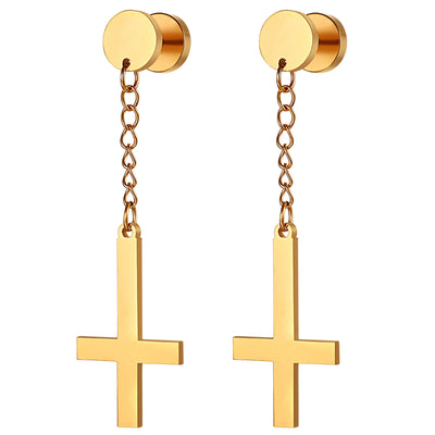 BONISKISS Men Women Stainless Steel Inverted Upside Down Cross Earring Church of Satan Temple Occult Satanic Witchy Stud Jewelry