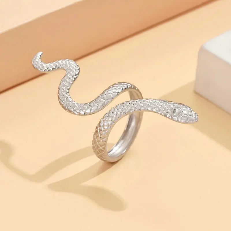 Stainless Steel Snake Rings For Women Men Gold Color Wide Long Ring Female Male Wedding Party Finger Jewelry Gift 2024 Trend