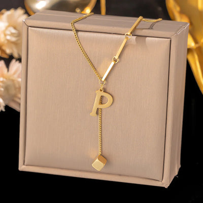 Initial Letter Stainless Steel Pendant Necklace for Women Fashion Gold Color Chain A-Z Alphabet Clavicle Necklaces Jewelry Gift