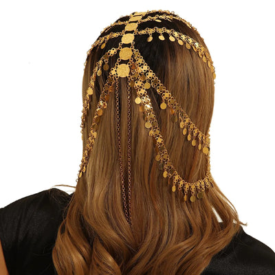 Arab Head Jewelry Golded Alloy Coin Tassel Head Chain Headband For Women Bridal Headdress Wedding Accessories