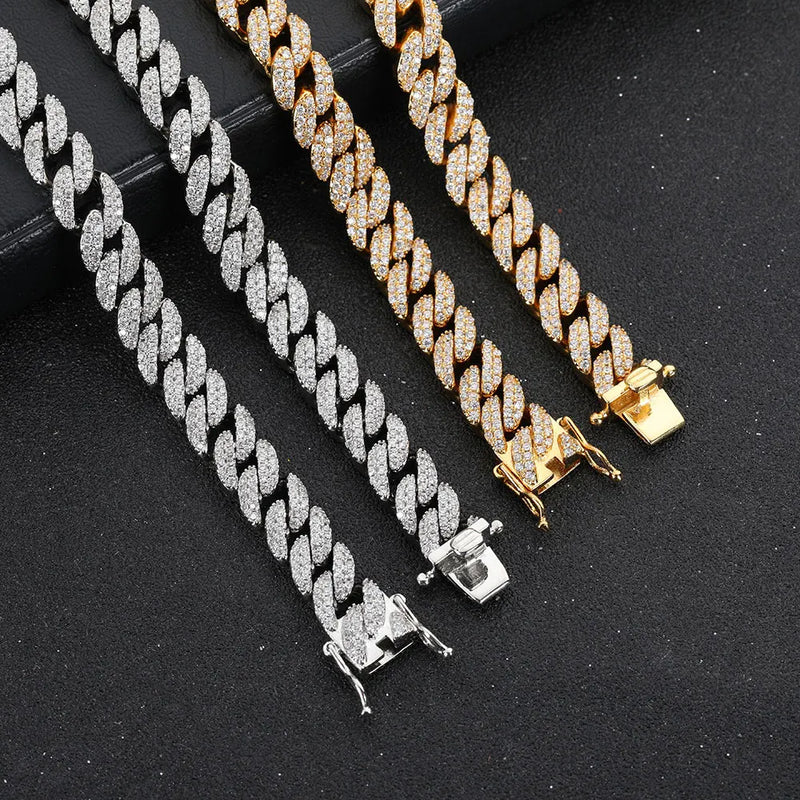 9MM 2 Rows Copper Cubic Zirconia Bling Iced Gold Plated Hip Hop Cuban Link Chain Bracelet Jewelry For Women Accessories