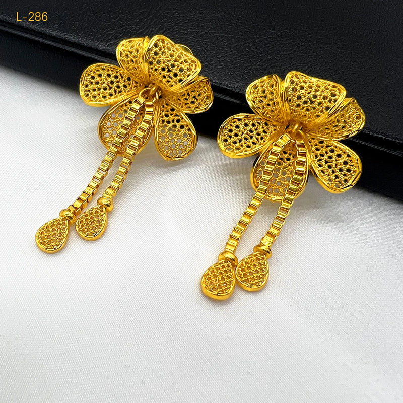 Dubai Indian African Flower Necklace Earrings Jewelry Set For Women 24K Gold Plated Nigeria Bridal Wedding Party Gift Jewellery