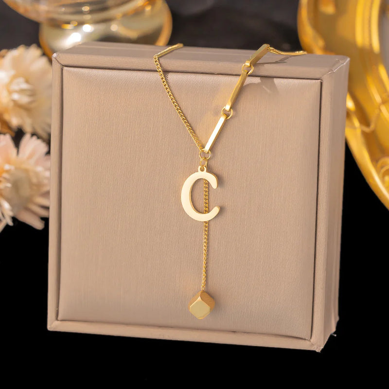 Initial Letter Stainless Steel Pendant Necklace for Women Fashion Gold Color Chain A-Z Alphabet Clavicle Necklaces Jewelry Gift