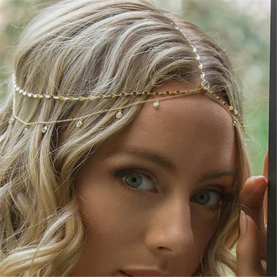 Crystal Head Chain Female Wedding Hair Chain Elegant Forehead Chain Indian Hairs Accessories Long Tassels Headpiece