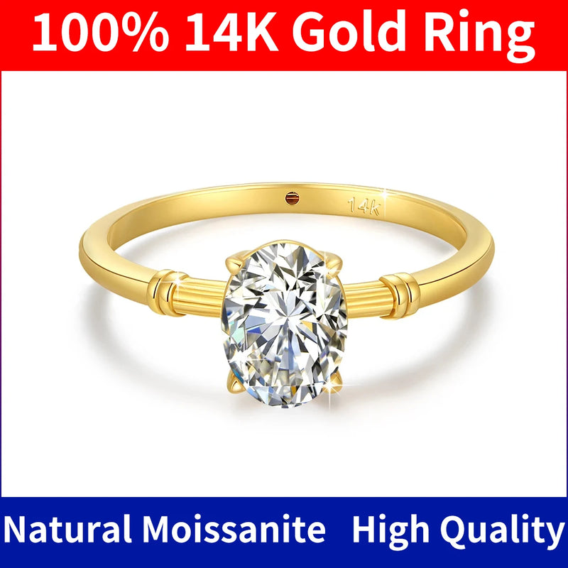 Szjinao AU585 14K Yellow Gold 1.5CT Moissanite Ring For Women Oval Cut Diamond Wedding Jewelry Gift With K Gold Certificate Sale