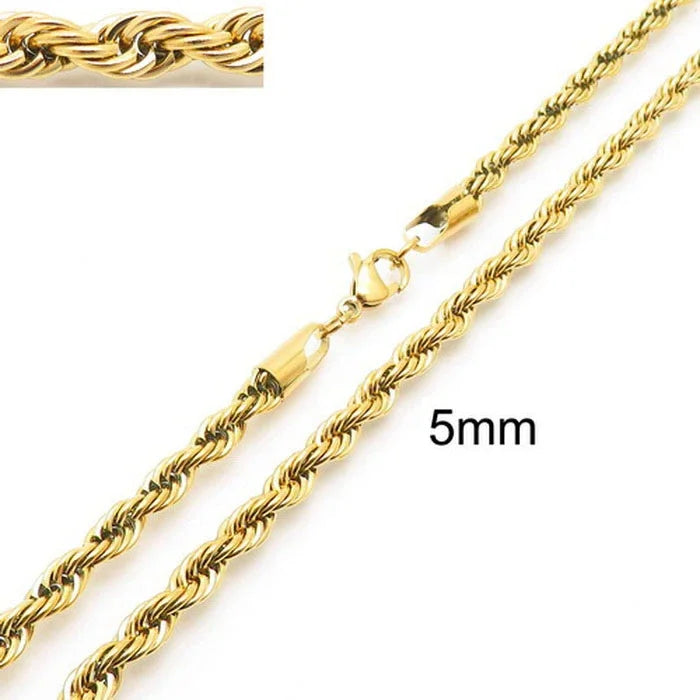 304 Stainless Steel Twist Rope Chain Necklace for Men Women PVD Gold Plated 2 3 4 5mm Width Accessories Wholesale