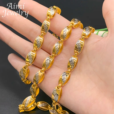 24inch Top Quanlity Gold Plated Jewelry Set Long Chain Golden Choker Necklace Bracelet Jewellery African Party Wedding Gifts