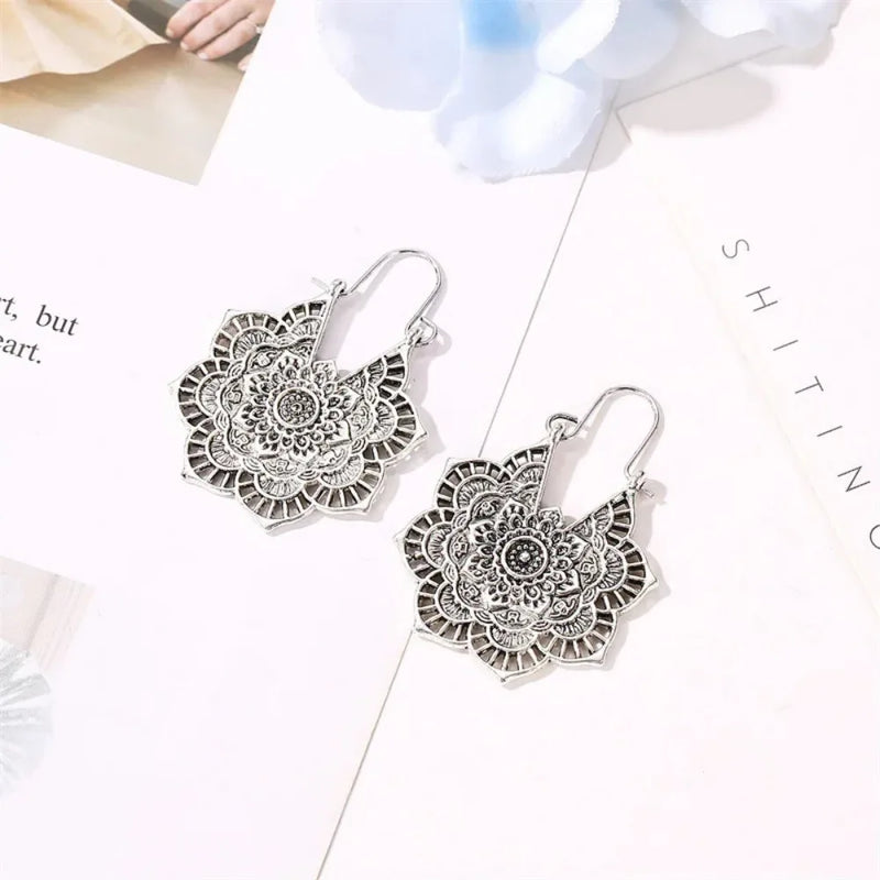 FSUNION 2024 New Femme Oorbellen Antique Gypsy Indian Tribal Ethnic Hoop Dangle Mandala Earrings Boho Boucle Doreille