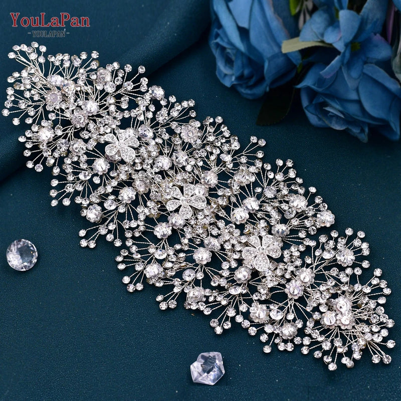 TOPQUEEN Bride Rhinestone Headband Earring Set Luxury Crystal Wedding Headband Wholesale Headpieces Hair Accessories HP240