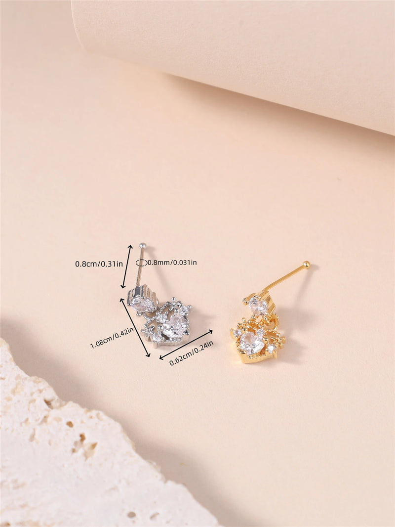 Thin Dangle Nose Studs Mini Pink CZ Heart Charm Dangle Nose Bone for Women Girl Cute Nose Piercing Jewelry Nostril Jewelry 24G