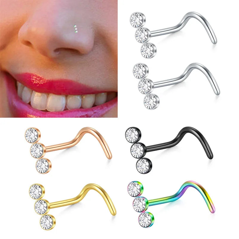 18 20Gnose stud nose wing piercing Nose Screw Studs stainless steel CZ Inlaid Opal Nostril nose piercing jewelry women Punk Gift