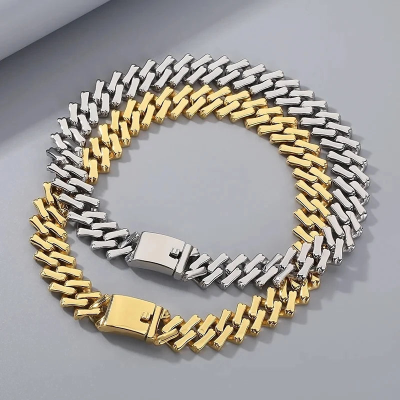 20mm Heavy Punk Retro Cuban Curb Chain Necklace Bracelet Men Women Hiphop Gold Color Stainless Steel Bike Necklaces Jewelry