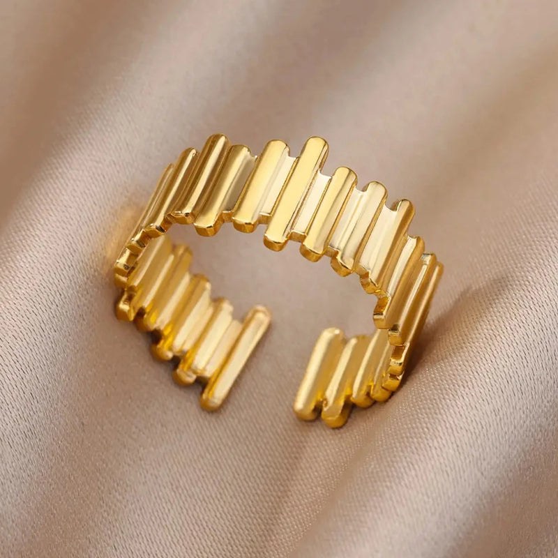 Stainless Steel Rings For Women Men Gold Color Hollow Wide Open Ring Female Male Fashion Wedding Party Finger Jewelry Gift 2024