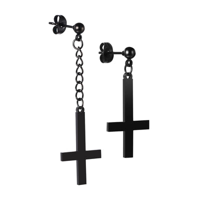 BONISKISS Men Women Stainless Steel Inverted Upside Down Cross Earring Church of Satan Temple Occult Satanic Witchy Stud Jewelry