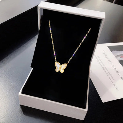 New Shiny Butterfly Necklace Ladies Exquisite Double Layer Clavicle Chain Necklace Jewelry for Ladies Gift