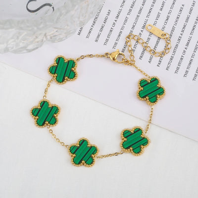 Hot jewelry sales stainless steel five-leaf flower necklace bracelet earrings set high sense women's shamrock jewelry party