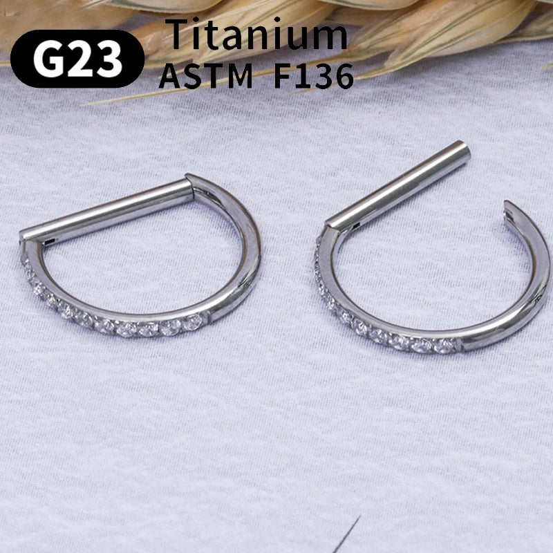 G23 Titanium Piercing Heart Nose Ring For Women ASTM F136 Lip ring16G Earrings D Shape Segment Ring Clicke Cartilage BodyJewelry