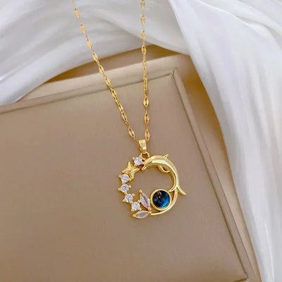 New in Women's Saturn Jewellery Luxury Designer Star Pendant Necklace for Women Stainless Steel Chain Jewelry Girl Birthday Gift