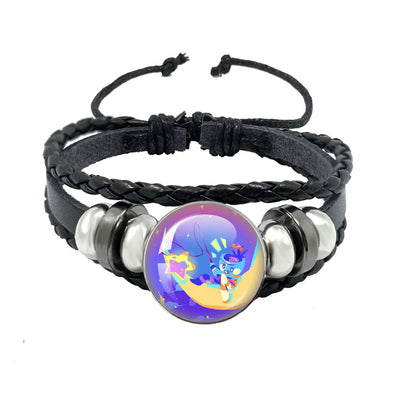 Horror Game Dandys World Astro Black Rope Button Leather Bracelet Goob Pebble Meme Kawaii Glass Cabochon Bracelet Friend jewelry