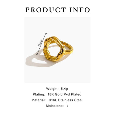 Peri'sbox Minimalism Anti-Tarnish Stainless Steel 18K Pvd Gold Plated Rings for Women Unique Design Fashion Holiday Jewelry Gift