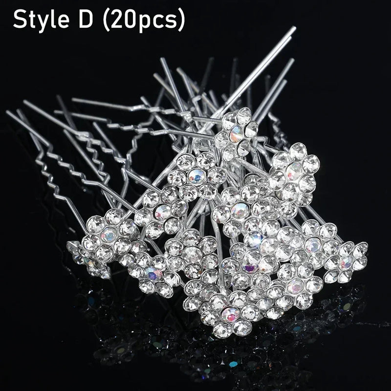 Elegant Pearl Crystal Hairpin Wedding Bridal U-shaped Metal Hair Comb Forks for Women Hairstyle Clips Jewelry Accessories 20pcs