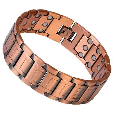 Befoshinn Vintage Men Bracelet Three Row Strength Magnetic Therapy Pure Copper Health Bracelet Popular Jewelry Bangles Men Gifts