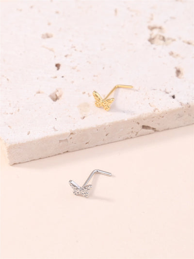 20G L Shaped Nose Studs Simple Mini Butterfly Design Gold Silver Color Nose Piercing for Women Girl Nostril Jewelry