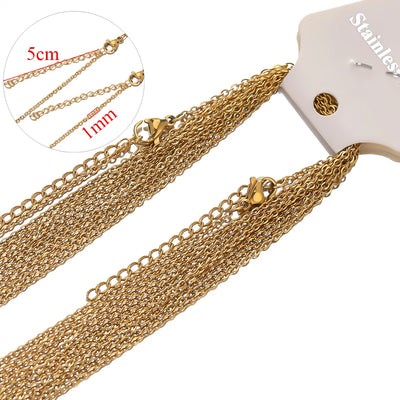 10pcs 45+5cm Gold Color Stainless Steel Link Chains in Bulk Necklaces Fashion Jewelry Adjustable Chains Wholesale Chokers DIY