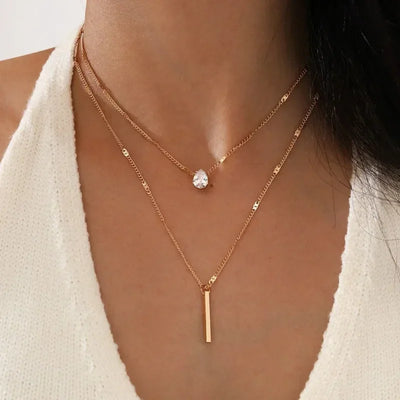 Multilayer Pendant Necklace on Neck Chain Women Crystal Zircon Heart Star Charm Layered Necklace Vintage Female Neck Jewelry Hot