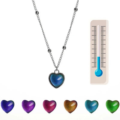 Creative Mood Necklace Color Change Emotion Feeling Temperature Control Heart Pendant Stainless Steel Chain Jewelry for Women