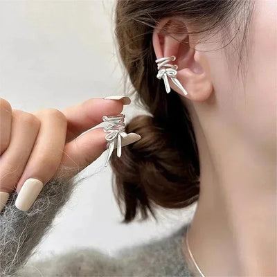 Pink Butterfly Ear Cuff Earrings For Women Girls Fashion Bowknot No Piercing Clips Earring Fake Piercing Ballet Clip On Jewelry