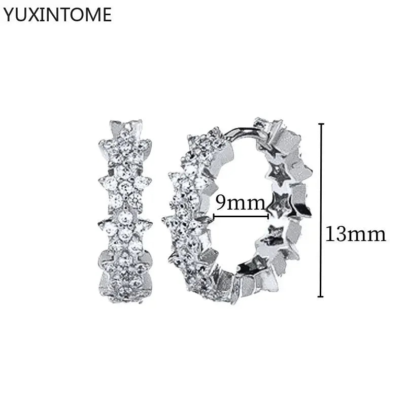 925 Sterling Silver Ear Needle Fashion Hoop Earrings White Crystal Luxury Women&