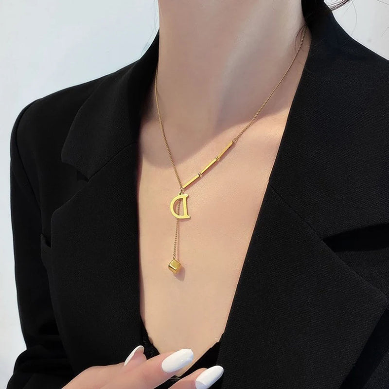 Initial Letter Stainless Steel Pendant Necklace for Women Fashion Gold Color Chain A-Z Alphabet Clavicle Necklaces Jewelry Gift