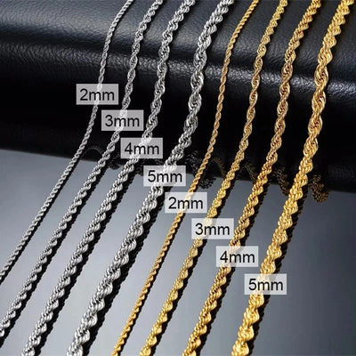 304 Stainless Steel Twist Rope Chain Necklace for Men Women PVD Gold Plated 2 3 4 5mm Width Accessories Wholesale