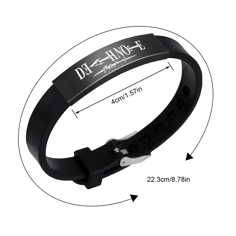 Anime Dea-th No-te Black Silicone Cuff Bangle Stainless Steel Bracelets Gift Jewelry for Women and Men Fans Collection