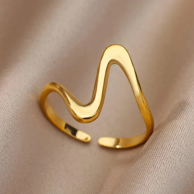 Stainless Steel Rings For Women Men Gold Color Hollow Wide Open Ring Female Male Fashion Wedding Party Finger Jewelry Gift 2024