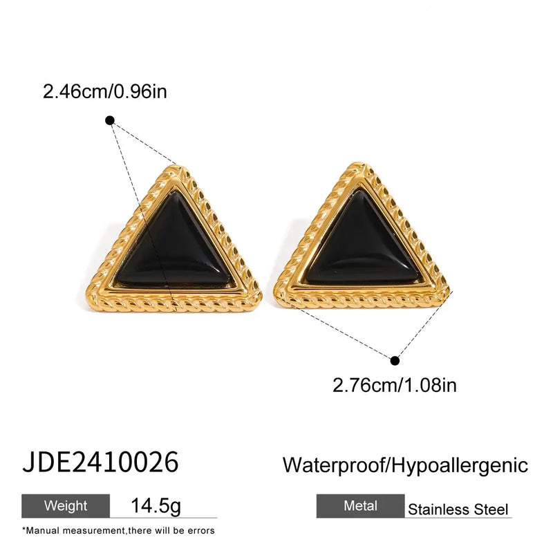 Uworld Stainless Steel 18K PVD Gold Plated Black Stone Earrings Statement Golden Metal for Women Bijoux Femme Gala Giftсерьги