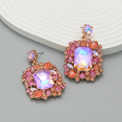 Large Heavy Colorful Glass Stones Earrings For Women Big Statement Dangle Post Fashion Jewelry Trendy Square New Styles MQ106