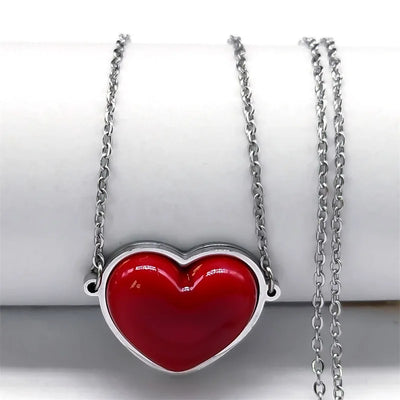 HNSP Stainless Steel Red Heart Choker Necklace Pendant Chain For Women Jewelry Versatile Girl Accessories