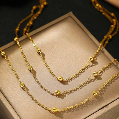 Bohemian Metal Multi-layered Round Beads Choker Necklace For Women Fashion Gold Color Clavicle Chain Necklace Jewelry Gifts