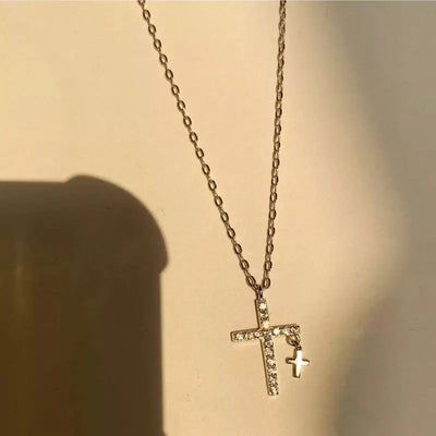 Fashion Light Luxury Zircon Cross Pendant Necklaces For Women Gold Silver Color Clavicle Chain Necklace Jewelry