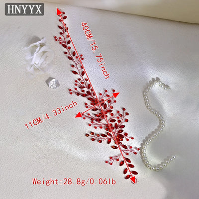 HNYYX Bridal Wedding Hair Accessories Red Rhinestone Headpieces Leaf Shaped Hair Vine Ladies Girls Holiday Tiara Gift A225