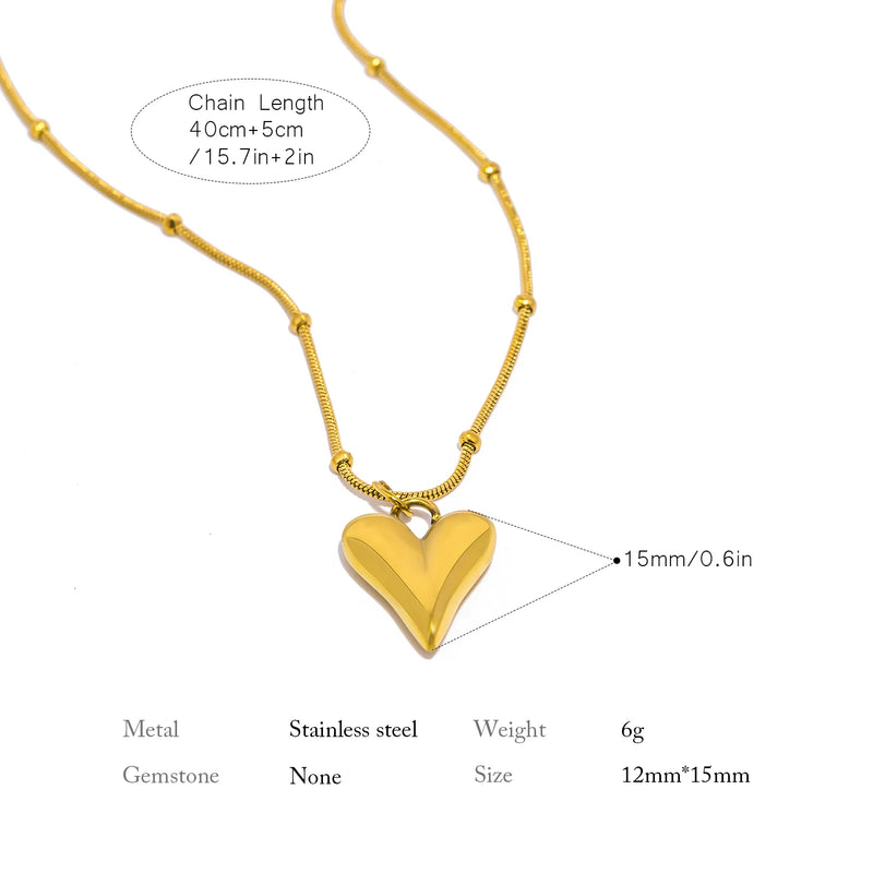 UHBINYCA Minimalism Smooth Stainless Steel Heart Waterproof Necklace Pendant for Women 18k Gold Plated Jewelry