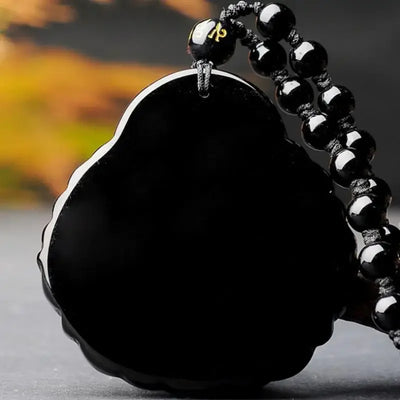 Retro Natural Obsidian Maitreya Buddha Pendant Beaded Necklace for Men and Women Buddhist Buddha Statue Amulet Jewelry