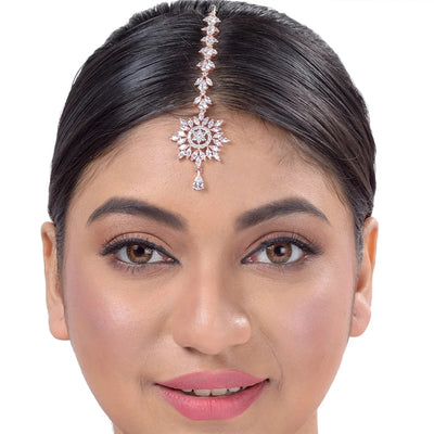 XSBODY Ethnic Zircon Maang Tikka Waterdrop Indian Bridal Head Jewelry Stylish Handcrafted for Women Bindi Hair Chain Clip Dance